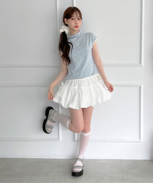 by muni:r(バイ ムニール)の「レースドット ハイネック半袖Tシャツ(Tシャツ/カットソー・レディース・スカイブルー/クリーム/ブラック/グレー/アイボリー・FREE)」の22枚目の写真