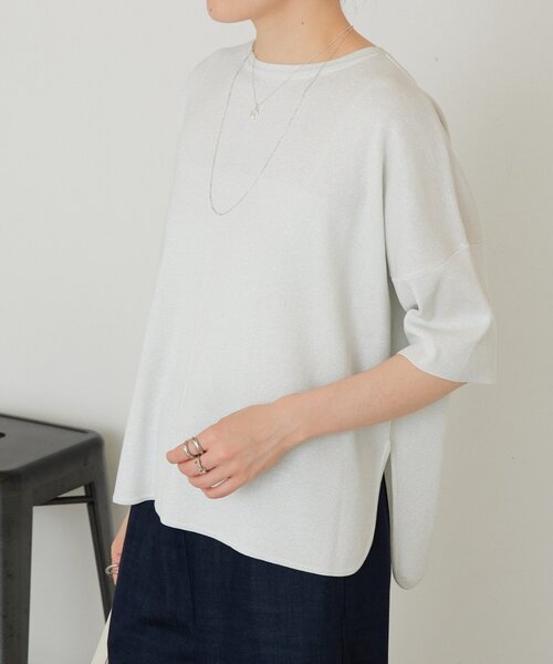 LIVETART（リヴェタート）の「《3/21(土)12：00予約開始》半袖サラットプルオーバー（ニット/セーター・レディース・シルバー/ブラック系その他4/ホワイト・FREE）」の3枚目の写真