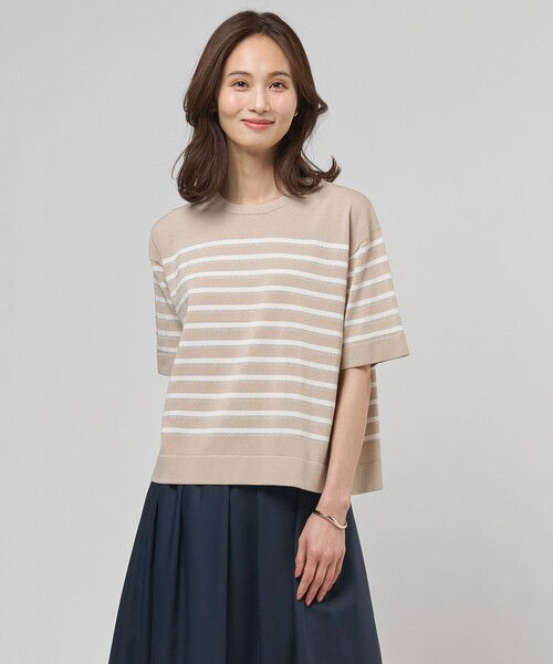 J.PRESS Ladies（J.プレス レディス）の「【一枚で着映え】COTTON ACETATE DRY ニット Tシャツ（ニット/セーター・レディース・オレンジ系1/ダークブラウン系1/ベージュ系1・SMALL）」の3枚目の写真