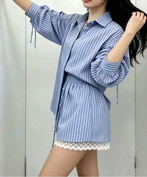 Aelina(エリナ)の「ストライプ柄セットアップ(セットアップ・レディース・ブルー/ピンク・FREE)」の1枚目の写真