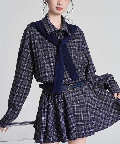 semplice(センプリチェ)の「チェック柄 ティアードワンピース(ワンピース・レディース・ブラウン/ブラック/ネイビー・F)」の16枚目の写真