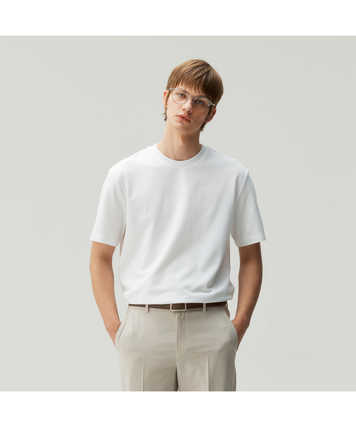 MINDBRIDGE(マインドブリッジ)の「ワッフル生地Tシャツ - 3色(Tシャツ/カットソー・メンズ・ブラック/ライトベージュ/ホワイト・95/100/105/110)」の2枚目の写真