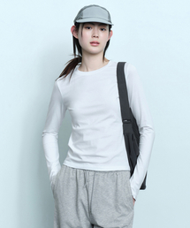 [UVプロテクション] レディース スリム クルーネック 長袖Tシャツ [ホワイト]