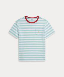 ストライプド コットン ジャージー ポケット Tシャツ