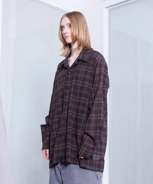 VOAAOV（ヴォアーブ）の「【VOAAOV】SHEER SHIRT Long Sleeve（シャツ/ブラウス・メンズ・ネイビー/チャコールグレー/ブラック/ブラウン・2/1）」の7枚目の写真