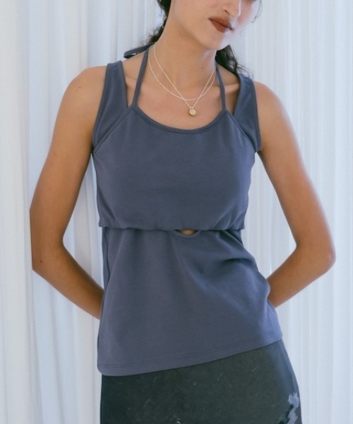 sahara(サハラ)の「Layered Design Sleeveless Top/レイヤードデザインスリーブレストップ(タンクトップ・レディース・ブルー/ブラック/イエロー・FREE)」の3枚目の写真