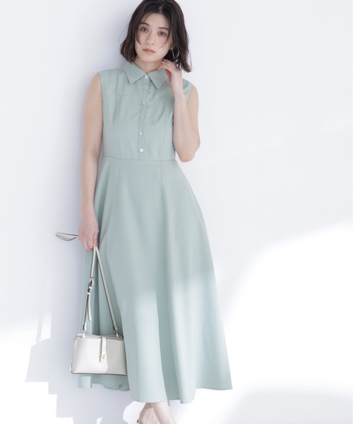 NATURAL BEAUTY BASIC(ナチュラルビューティーベーシック)の「襟付きバイカラーステッチワンピース(ワンピース・レディース・ネイビー/ライトグリーン/オフホワイト・P/S/MEDIUM)」の1枚目の写真