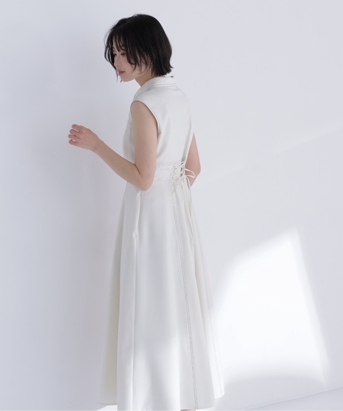 NATURAL BEAUTY BASIC(ナチュラルビューティーベーシック)の「襟付きバイカラーステッチワンピース(ワンピース・レディース・ネイビー/ライトグリーン/オフホワイト・P/S/MEDIUM)」の4枚目の写真