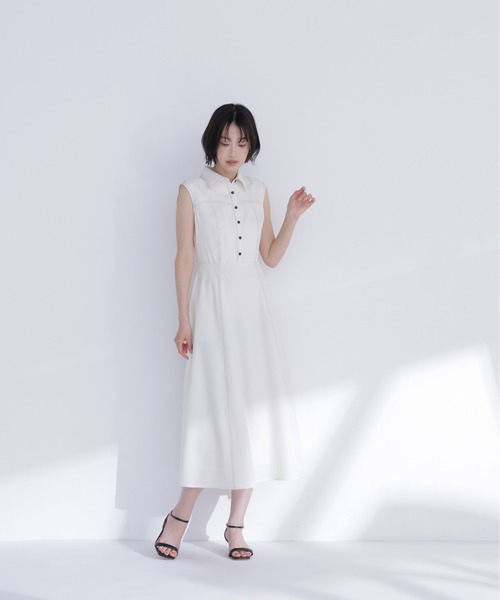 NATURAL BEAUTY BASIC(ナチュラルビューティーベーシック)の「襟付きバイカラーステッチワンピース(ワンピース・レディース・ネイビー/ライトグリーン/オフホワイト・P/S/MEDIUM)」の5枚目の写真