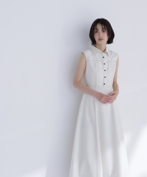 NATURAL BEAUTY BASIC(ナチュラルビューティーベーシック)の「襟付きバイカラーステッチワンピース(ワンピース・レディース・ネイビー/ライトグリーン/オフホワイト・P/S/MEDIUM)」の9枚目の写真