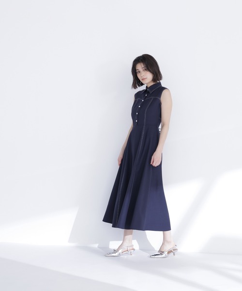 NATURAL BEAUTY BASIC(ナチュラルビューティーベーシック)の「襟付きバイカラーステッチワンピース(ワンピース・レディース・ネイビー/ライトグリーン/オフホワイト・P/S/MEDIUM)」の20枚目の写真