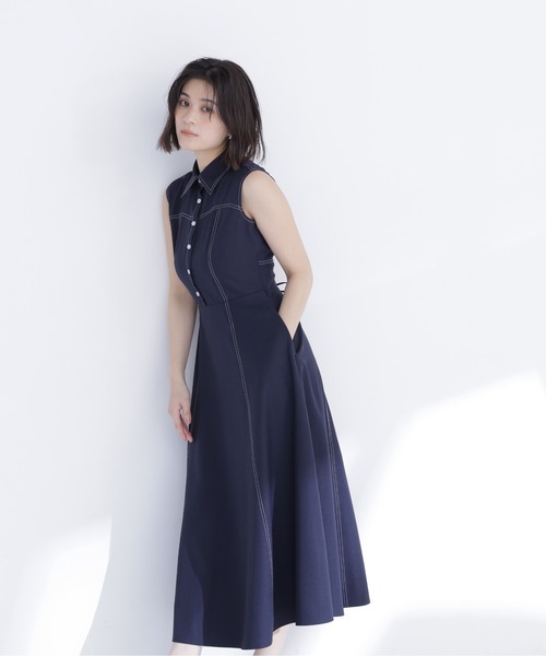 NATURAL BEAUTY BASIC(ナチュラルビューティーベーシック)の「襟付きバイカラーステッチワンピース(ワンピース・レディース・ネイビー/ライトグリーン/オフホワイト・P/S/MEDIUM)」の21枚目の写真