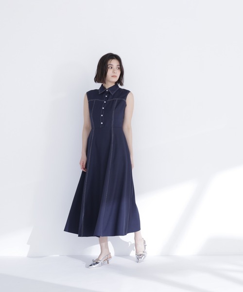 NATURAL BEAUTY BASIC(ナチュラルビューティーベーシック)の「襟付きバイカラーステッチワンピース(ワンピース・レディース・ネイビー/ライトグリーン/オフホワイト・P/S/MEDIUM)」の22枚目の写真