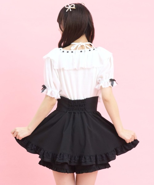 Secret Honey(シークレットハニー)の「3段ティアードトップス(Tシャツ/カットソー・レディース・ブラック/オフホワイト・FREE)」の5枚目の写真