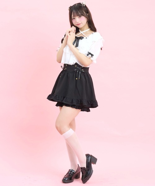 Secret Honey(シークレットハニー)の「3段ティアードトップス(Tシャツ/カットソー・レディース・ブラック/オフホワイト・FREE)」の3枚目の写真