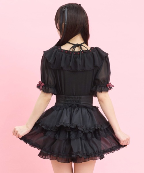 Secret Honey(シークレットハニー)の「3段ティアードトップス(Tシャツ/カットソー・レディース・ブラック/オフホワイト・FREE)」の8枚目の写真