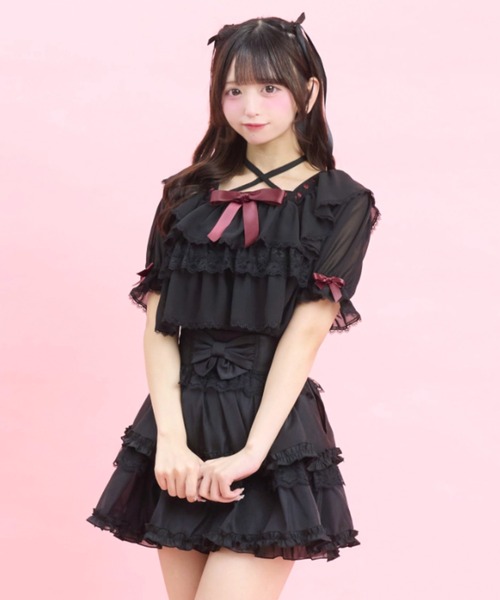 Secret Honey(シークレットハニー)の「3段ティアードトップス(Tシャツ/カットソー・レディース・ブラック/オフホワイト・FREE)」の7枚目の写真