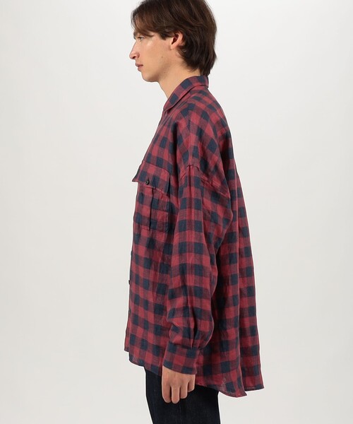 GUY ROVER（ギローバー）の「【別注】GUY ROVER リネンチェック オーバーシャツ（シャツ/ブラウス・メンズ・レッド系その他/グリーン系その他・S/M）」の5枚目の写真