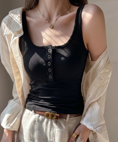 yuue' ( wear )(ユーイ)の「ヘンリーネックリブタンクトップ(タンクトップ・レディース・ブラック/グレー/ホワイト・FREE)」の1枚目の写真