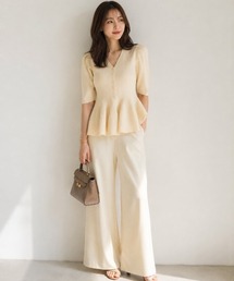 Lateru（ラテル）の「ペプラムハーフスリーブニット 美ラインワイドパンツ 2 点セットアップ レディース（セットアップ）」