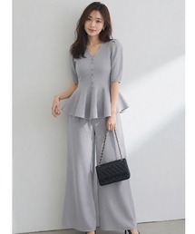 Lateru（ラテル）の「ペプラムハーフスリーブニット 美ラインワイドパンツ 2 点セットアップ レディース（セットアップ）」