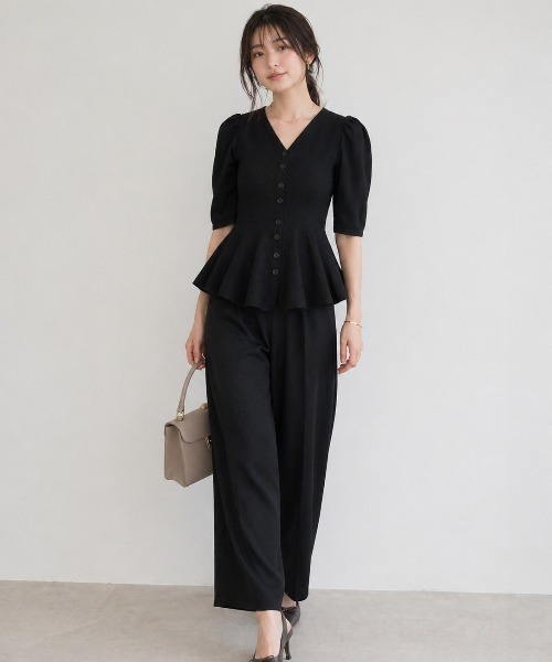 Lateru(ラテル)の「ペプラムハーフスリーブニット 美ラインワイドパンツ 2 点セットアップ レディース(セットアップ・レディース・ブラック/グレー/アイボリー・FREE)」の10枚目の写真