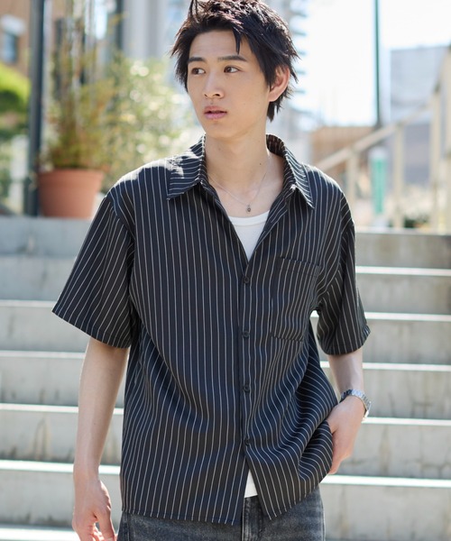 WEGO(ウィゴー)の「WEGO/クロップドSSピンストライプシャツ(シャツ/ブラウス・メンズ・ブラック系その他4/ブルー系その他4・LARGE/MEDIUM)」の20枚目の写真