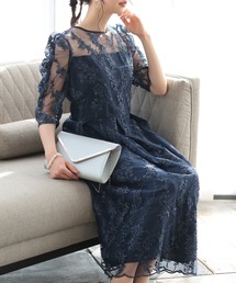 【haremode】花柄刺繍ミディ丈ドレス 321156
