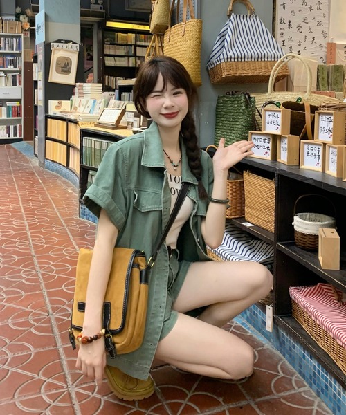 FAVORITO(ファヴォリート)の「デニムジャケットショートパンツセットアップ(セットアップ・レディース・グリーン・S/M/L)」の4枚目の写真