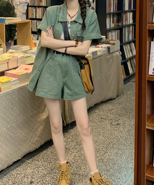 FAVORITO(ファヴォリート)の「デニムジャケットショートパンツセットアップ(セットアップ・レディース・グリーン・S/M/L)」の5枚目の写真
