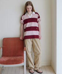 Bold stripe collar half T-shirt [KNSS08TS12]_Pink
