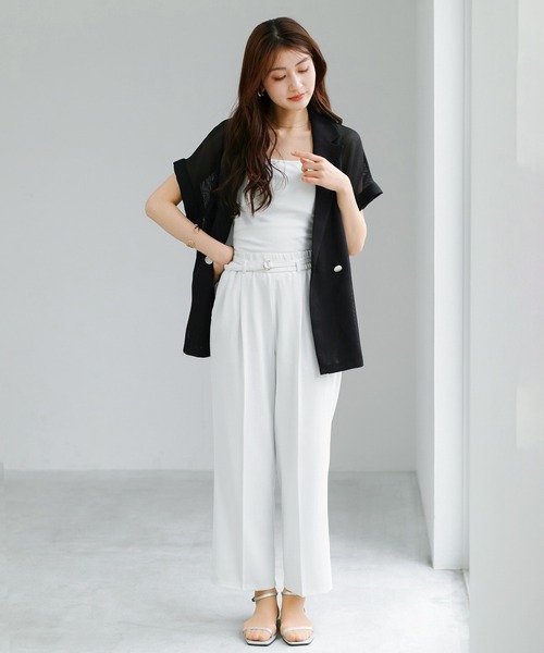 Emilyan(エミリアン)の「【 抜け感シアー 】 変わり織メッシュ・フレンチスリーブジャケット(テーラードジャケット・レディース・ネイビー/ベージュ/ブラック・M)」の18枚目の写真