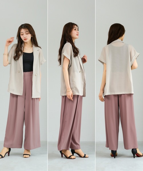 Emilyan(エミリアン)の「【 抜け感シアー 】 変わり織メッシュ・フレンチスリーブジャケット(テーラードジャケット・レディース・ネイビー/ベージュ/ブラック・M)」の6枚目の写真