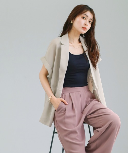 Emilyan(エミリアン)の「【 抜け感シアー 】 変わり織メッシュ・フレンチスリーブジャケット(テーラードジャケット・レディース・ネイビー/ベージュ/ブラック・M)」の11枚目の写真