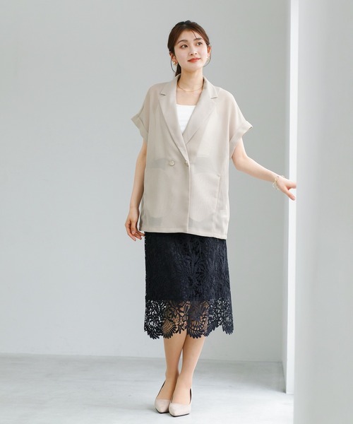 Emilyan(エミリアン)の「【 抜け感シアー 】 変わり織メッシュ・フレンチスリーブジャケット(テーラードジャケット・レディース・ネイビー/ベージュ/ブラック・M)」の12枚目の写真