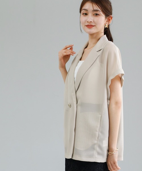 Emilyan(エミリアン)の「【 抜け感シアー 】 変わり織メッシュ・フレンチスリーブジャケット(テーラードジャケット・レディース・ネイビー/ベージュ/ブラック・M)」の13枚目の写真