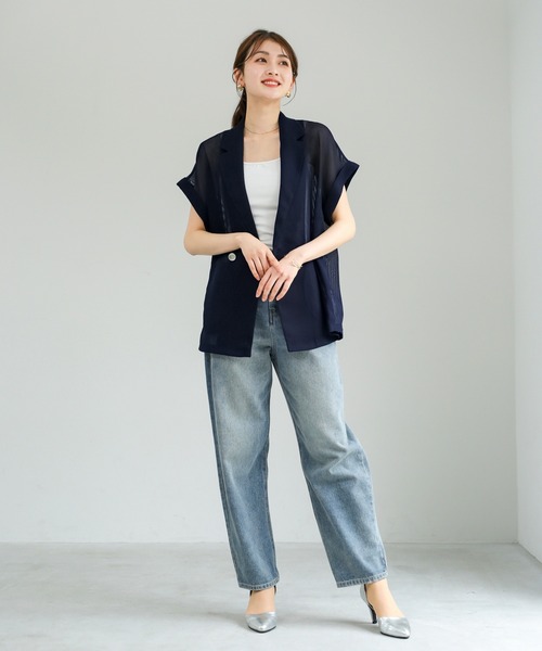 Emilyan(エミリアン)の「【 抜け感シアー 】 変わり織メッシュ・フレンチスリーブジャケット(テーラードジャケット・レディース・ネイビー/ベージュ/ブラック・M)」の14枚目の写真