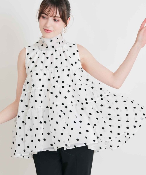 PICCIN PERLA(ピッチンペルラ)の「フロッキードットティンカーブラウス(シャツ/ブラウス・レディース・ブラック/オフホワイト・M)」の2枚目の写真