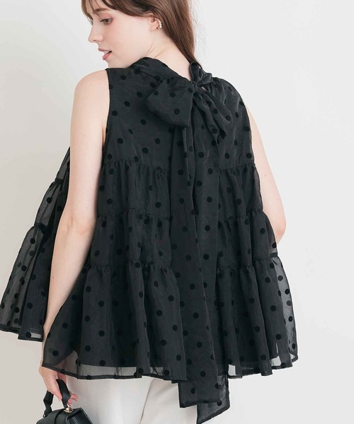 PICCIN PERLA(ピッチンペルラ)の「フロッキードットティンカーブラウス(シャツ/ブラウス・レディース・ブラック/オフホワイト・M)」の1枚目の写真