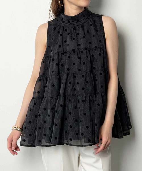 PICCIN PERLA(ピッチンペルラ)の「フロッキードットティンカーブラウス(シャツ/ブラウス・レディース・ブラック/オフホワイト・M)」の3枚目の写真