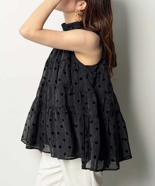 PICCIN PERLA(ピッチンペルラ)の「フロッキードットティンカーブラウス(シャツ/ブラウス・レディース・ブラック/オフホワイト・M)」の4枚目の写真