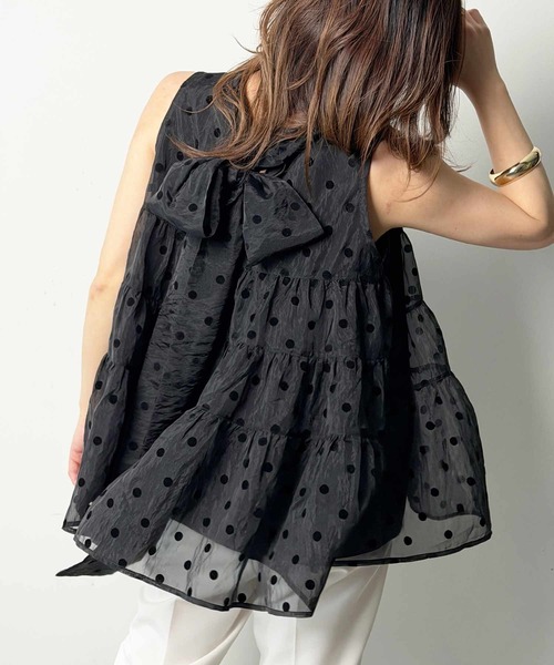 PICCIN PERLA(ピッチンペルラ)の「フロッキードットティンカーブラウス(シャツ/ブラウス・レディース・ブラック/オフホワイト・M)」の5枚目の写真