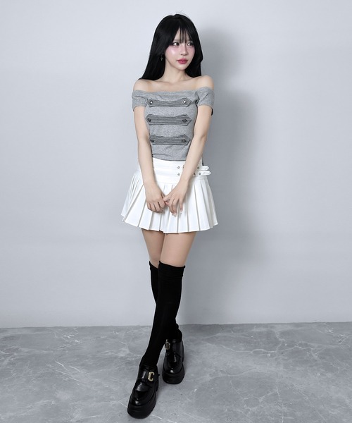 FOLLOWIN(フォロウィン)の「【3COLOR】ダブルベルト プリーツミニスカート(スカート・レディース・ホワイト/ブラック/グレー・SMALL/MEDIUM/LARGE)」の9枚目の写真