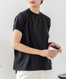 【C-FORTPOINT/フォートポイント】【上品なモックネックデザイン 接触冷感機能付き】 モックネックフレンチスリーブTシャツ プチハイネック ボトルネック ひんやり涼しい 華奢見え