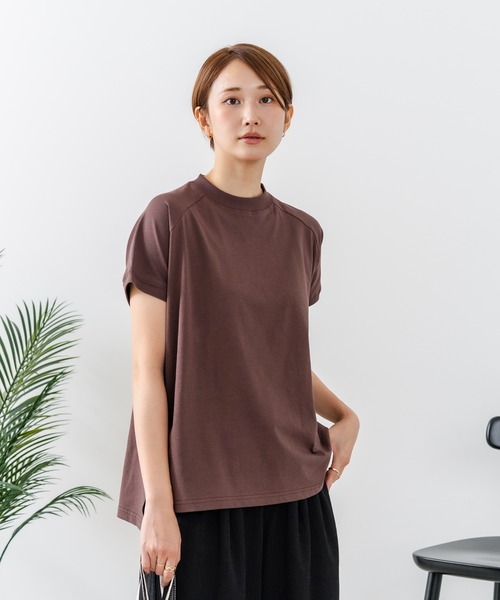 fort point(フォーポイント)の「【C-FORTPOINT/フォートポイント】【上品なモックネックデザイン 接触冷感機能付き】 モックネックフレンチスリーブTシャツ プチハイネック ボトルネック ひんやり涼しい 華奢見え(Tシャツ/カットソー・レディース・ブラック/オフホワイト/ブラウン/グリーン・FREE)」の8枚目の写真