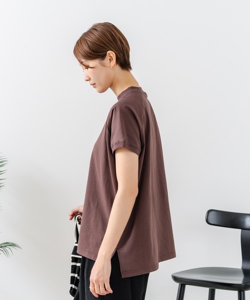 fort point(フォーポイント)の「【C-FORTPOINT/フォートポイント】【上品なモックネックデザイン 接触冷感機能付き】 モックネックフレンチスリーブTシャツ プチハイネック ボトルネック ひんやり涼しい 華奢見え(Tシャツ/カットソー・レディース・ブラック/オフホワイト/ブラウン/グリーン・FREE)」の9枚目の写真