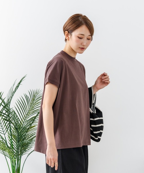 fort point(フォーポイント)の「【C-FORTPOINT/フォートポイント】【上品なモックネックデザイン 接触冷感機能付き】 モックネックフレンチスリーブTシャツ プチハイネック ボトルネック ひんやり涼しい 華奢見え(Tシャツ/カットソー・レディース・ブラック/オフホワイト/ブラウン/グリーン・FREE)」の11枚目の写真