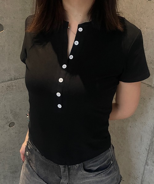 ROGER AND RAW(ロジャーアンドロウ)の「ヘンリーネック半袖トップス(Tシャツ/カットソー・レディース・ブラック/グレー/アイボリー・FREE)」の21枚目の写真