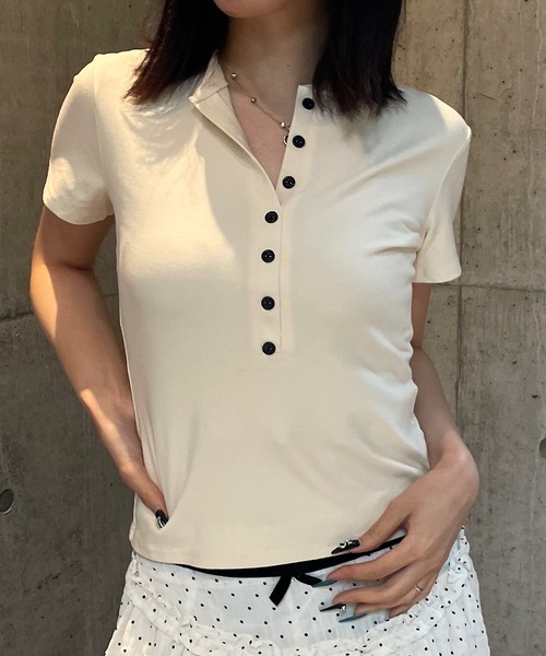 ROGER AND RAW(ロジャーアンドロウ)の「ヘンリーネック半袖トップス(Tシャツ/カットソー・レディース・ブラック/グレー/アイボリー・FREE)」の8枚目の写真