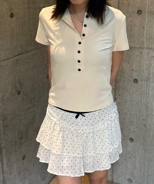 ROGER AND RAW(ロジャーアンドロウ)の「ヘンリーネック半袖トップス(Tシャツ/カットソー・レディース・ブラック/グレー/アイボリー・FREE)」の5枚目の写真